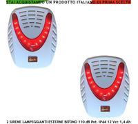2 Sirene Lampeggianti Led Esterna Altoparlante Magnetodinamico 12 V 1,4 A 115 dB