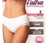 2 Slip donna Cotonella Midi in cotone, elastici comfort in vita e pizzo - GD290