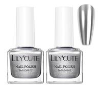 2 smalti per unghie a specchio in argento, cromati, metallizzati, lucidi, senza raggi UV, ad asciugatura rapida, a lunga durata, per donne e ragazze, per nail art fai da te (argento, 7 ml)