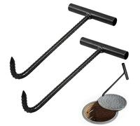 2 sollevatori per canali, 30 cm, ganci in acciaio, gancio per coperchio a forma di tacchetto, gancio per scarico e trazione, gancio per canali, coperchio per canali, nero