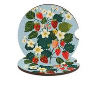2 sottobicchieri per auto con fragole e fiori per auto, universali, impermeabili, antiscivolo, a prova di setaccio, con base in sughero, accessori interni per auto