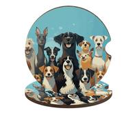 2 sottobicchieri per auto con un grande gruppo di cani su sfondo blu, sottobicchieri universali per auto, impermeabili, antiscivolo, a prova di setaccio, con base in sughero, accessori interni auto