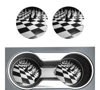 2 sottobicchieri per auto in ceramica per portabicchieri, tappetino universale per tazza a scacchi a scacchiera, 6,5 cm, super assorbente, antiscivolo, sottobicchieri, accessori interni auto per donne