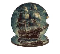 2 sottobicchieri per auto nautici vintage vela nave pirata sottobicchiere universale automobilistico impermeabile antiscivolo portabicchieri porta tazze a prova di setaccio con base in sughero