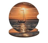 2 sottobicchieri per auto per portabicchieri antiscivolo assorbenti per auto sottobicchieri rimovibili tramonto paesaggio marino barca a vela portabicchieri galleggiante sottobicchiere per donne