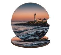 2 sottobicchieri per auto per portabicchieri antiscivolo assorbenti sottobicchieri per auto rimovibili Portland River Lighthouse Sunrise Cup Holder Coaster per donne uomini accessori interni auto