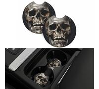 2 sottobicchieri per auto per portabicchieri universali per auto, motivo: teschio morte, 6,9 cm, in neoprene impermeabile, antiscivolo, accessori interni per donne e uomini