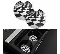 2 sottobicchieri per auto per portabicchieri universali tappetini per auto neri bianchi a scacchi a scacchiera sottobicchiere 6,9 cm in neoprene impermeabile antiscivolo portabicchieri accessori