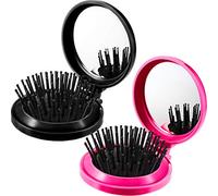 2 Spazzole di Capelli Pieghevole a Specchio da Viaggio Spazzola di Capelli Tonda Pieghevole Tascabile Mini Pettine Compatte di Dimensioni da Viaggio Pettine di Messaggio (Nero, Rosa Rossa)