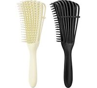 2 spazzole districanti per capelli afroamericani e africani testurizzati da 3 a 4 C, Kinky Wavy/Curly/Coily/Wet/Dry/Oli/Spessi/Long Hair Detangler facile da pulire (beige, nero)