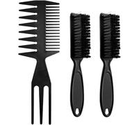 2 Spazzole Nere per Barba Con 1 Pettine Nero per Capelli, Setole Morbide, Spazzo