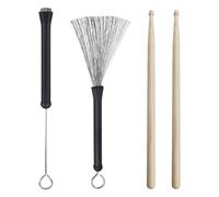 2 Spazzole Per Batteria E 1 Paio Di Bacchette In Legno, Spazzole Per Batteria Retrattili, Spazzole Metalliche A Manico Lungo, Accessori Per Percussioni