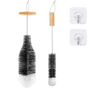 2 spazzole per bottiglie di pulizia con 2 ganci, spazzola per biberon, spazzola per bottiglie d'acqua con setole morbide, antigraffio, adatto per bottiglie di limonata, bottiglie di vetro, bottiglie