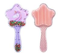 2 spazzole per capelli a forma di stella, con manico lungo, spazzola per capelli con denti lunghi e corti, spazzola per capelli con frangia arcobaleno per ragazze, spazzola per capelli con stampa