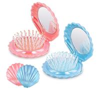 2 Spazzole per Capelli da Viaggio, Spazzola per Capelli Tascabile a Forma di Conchiglia con Specchio Spazzola per Capelli Pieghevole Mini Spazzola per Capelli per Donna (Blu + Rosa)