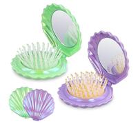 2 Spazzole per Capelli da Viaggio, Spazzola per Capelli Tascabile a Forma di Conchiglia con Specchio Spazzola per Capelli Pieghevole Mini Spazzola per Capelli per Donna (Verde + Viola)