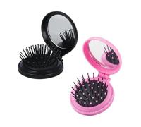 2 spazzole per capelli pieghevoli, spazzola per capelli tonda con specchio, spazzola per capelli da viaggio portatile, mini pennello da trucco per ragazze, adatto per viaggi e serate (rosa + nero)