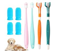 2 spazzolini da denti per cani a tre teste puliti, 4 pezzi, per la cura dei denti e 2 spazzolini rotondi per cani e piccoli, medi e grandi animali domestici