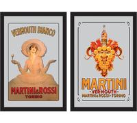 2 Spiegelbilder Martini & Rossi Vermouth Bianco Vintage 20x30 CM Foto con Telaio