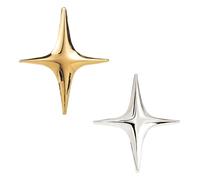 2 spille a forma di stella, in lega dorata e argentata, eleganti spille a quattro punte per donne e uomini, camicie, giacche, vestiti, cappelli, borse