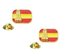 2 spille con bandiera della Spagna, Spagna Barcellona edifici turismo souvenir spille vestiti zaino cappello distintivo in metallo, Metallo, Senza pietra
