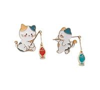 2 spille da bavero a forma di gatto per zaini, smaltate, animali, animali domestici, gatti, pesca, spilla a forma di cartone animato, spilla per giacche, cappelli, borse, Metallo, Nuovo
