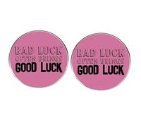 2 spille da bavero "Bad Luck Often Brings Good Luck", spilla a forma di cerchio portafortuna, frase ispiratrice in lega di metallo, 3 cm, senza pietre preziose, 3cm(1.2"), Metallo, Nessuna pietra
