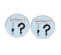 2 spille da bavero con punteggiatura inglese in stile cartone animato, Wait Comma What Question Mark Round Button Badge in lega, accessori per zaini, scatole di vestiti e cappelli, 3 cm, metallo