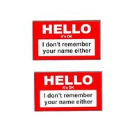 2 spille da bavero con scritta "Hello It's Ok I don't Remember You" Name Either e Humor, bottoni rettangolari in lega, accessori per zaini, scatole per vestiti e cappelli, 3 cm x 1,8 cm, metallo
