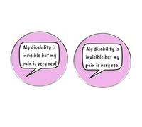2 spille da bavero per disabilità, con scritta in inglese "My Disability is Invisible but my pain is very real round button pin,mental health care for people with disabilities alloy badge, 3cm(1.2