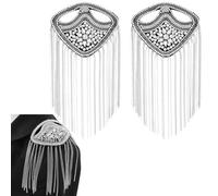 2 spille da spalla con perline di cristallo, con strass, spilla dorata, con nappa, frange, accessori per costumi (argento)