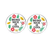 2 spille motivazionali, con scritta "Being nice is cool" in lega, design con foglie e fiori, unisex, accessorio per zaino, giacca, cappello