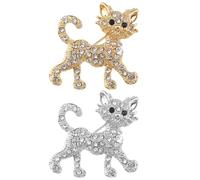 2 spille per gatti con diamanti incorporati in cristallo, spilla per gatti con strass in lega, a forma di gatto, spilla dorata e argentata, Wie abgebildet, Metallo