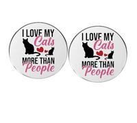 2 spille rotonde con scritta "I Love My Cats More Than People", a forma di gatto, in lega di metallo