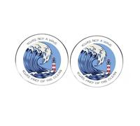 2 spille rotonde con scritta in inglese "You're Not a Wave, You're Part of the Ocean", spille da bavero a forma di faro, frase motivazionale in lega di metallo