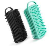 2 spugne esfolianti per il corpo in morbido silicone, 2 in 1, per doccia e bagno, in luffa in silicone e shampoo, per doccia e massaggi per cuoio capelluto, facile da pulire, schiuma (nero e verde)