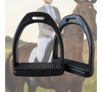 2 staffe per cavalli, staffe in plastica imbottite in gomma nera, accessori per cavalli. Staffe in plastica ad alta resistenza per equitazione, nere, 2 pezzi