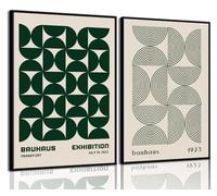 2 stampe artistiche da parete Bauhaus Mid Century, stile retrò, stampe verdi, bohémien, geometriche, astratte, minimaliste, decorazione da parete per camera da letto, soggiorno, sala da pranzo, senza