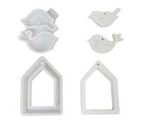 2 stampi a forma di casetta, in resina epossidica, con getti in silicone a forma di uccello