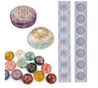 2 stampi in resina con 7 pietre chakra, stampi in silicone con incisione di simboli dei chakra, stampi rotondi piatti e a cupola, per gioielli fai da te, decorazioni per la casa