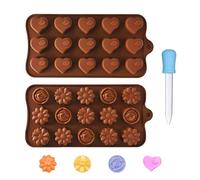 2 stampi in silicone, 1 contagocce in silicone, per dessert in silicone, per cioccolato, motivo floreale ed erba, stampo in silicone antiaderente a forma di cuore (marrone)