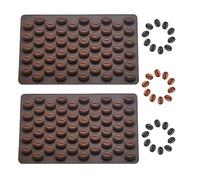 2 stampi in silicone marrone con 55 cavità mini chicchi di caffè e cioccolato, decorazione per torte fai da te, stampi da forno fatti a mano per cubetti di ghiaccio gommosi