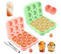 2 stampi in silicone per cubetti di ghiaccio, 9 pezzi, in silicone, con coperchio, senza BPA, per cubetti di ghiaccio, a forma di rosa, riutilizzabili, per cubetti di ghiaccio, per whisky (rosa, verde