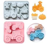 2 stampi in silicone per trattori 3D, antiaderente, in silicone, per la fattoria, per il compleanno dei bambini, feste, torte, cioccolato, budino da dessert (blu, rosa)