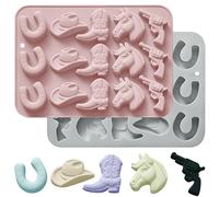 2 stampi per cioccolato da cowboy, in silicone, a forma di cappello, stivale, sella di cavallo, stampi per caramelle, decorazioni per cupcake, cubetti di ghiaccio e gelatina, in argilla.