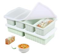 2 stampi per congelatore in silicone, con coperchio, contiene 2 scomparti e 4 scomparti, impilabili, salvaspazio, riutilizzabili, per zuppe e cubetti di
