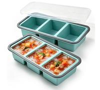 2 stampi per congelatore in silicone, con coperchio, per congelare meal prep e zuppe, senza BPA, impilabili, per zuppe, brodo, salse, cubetti di ghiaccio (3 griglie)