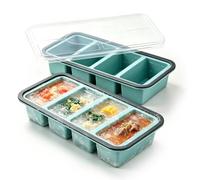 2 stampi per congelatore in silicone, con coperchio, per congelare meal prep e zuppe, senza BPA, impilabili, per zuppe, brodo, salse, cubetti di ghiaccio (4 griglie)