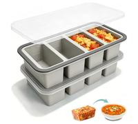 2 stampi per congelatore Souper Cubes, in silicone, 4 x 250 ml, extra grandi, con coperchio, per conservare e congelare zuppe, brodo, salse, cubetti di ghiaccio senza BPA (grigio)