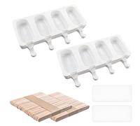 2 stampi per ghiaccioli con 100 bastoncini, 2 coperchi, stampi per ghiaccio in silicone, forma ovale facile da sciogliere, gelati fatti in casa sul gambo (4 cavità, bianco)